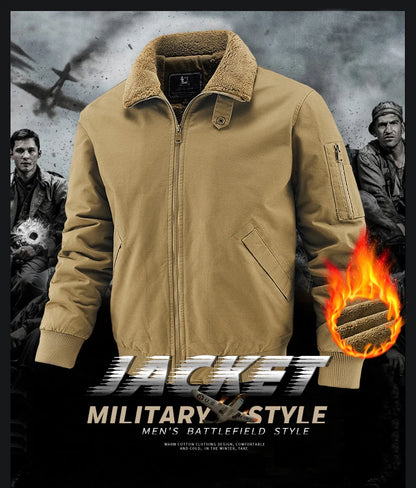 Winter Tactical Jacket Outdoor Men Fleece Sports Running Warm Coat Solid Color Stand Collar Breathable Comfortable Pilot Jacket.