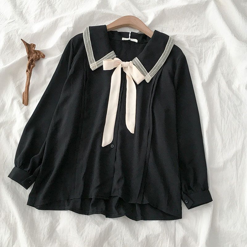 Large Size Niche Design Sense Single-breasted Women Shirt Autumn New Korean Lace-up Bow Blouse Female Solid Color Women Shirt.