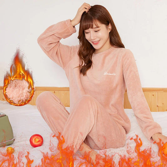 Damen-Pyjama-Set aus Korallensamt, verdickt, warm, Homewear, Herbst-Winter, Umstands-Loungewear, weiche Nachtwäsche, Geschenk für neue Mütter