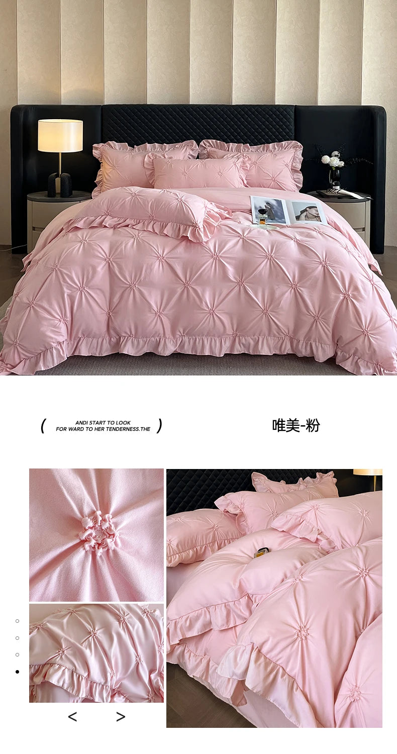 2025 new solid color princess wind-washed cotton skin-friendly cotton twist lace craftsmanship beautiful series four-piece set.