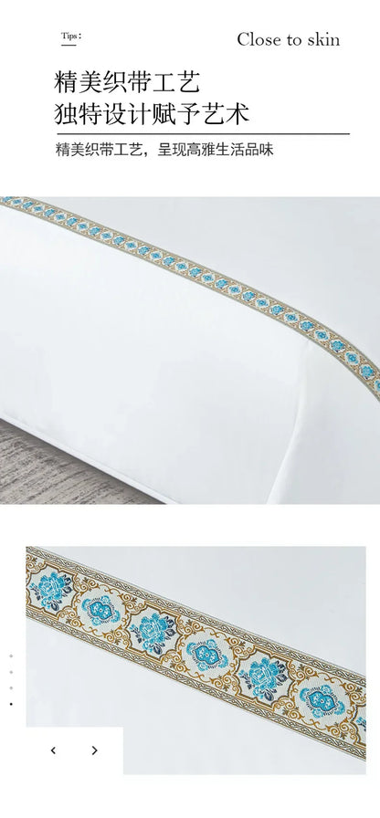 New 140g twill thickened hotel four-piece hotel linen pure white single quilt set webbing hotel bed and breakfast.