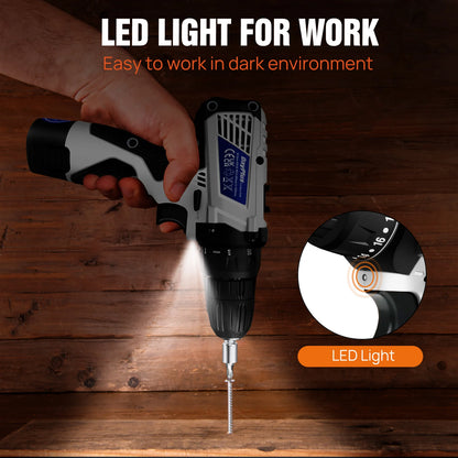 Akku-Bohrschrauber-Set mit Akku, 2-in-1-Werkzeugsatz für Elektroschrauber, 45 Nm, 3/8-Zoll-Schnellspannbohrfutter mit zwei Geschwindigkeiten