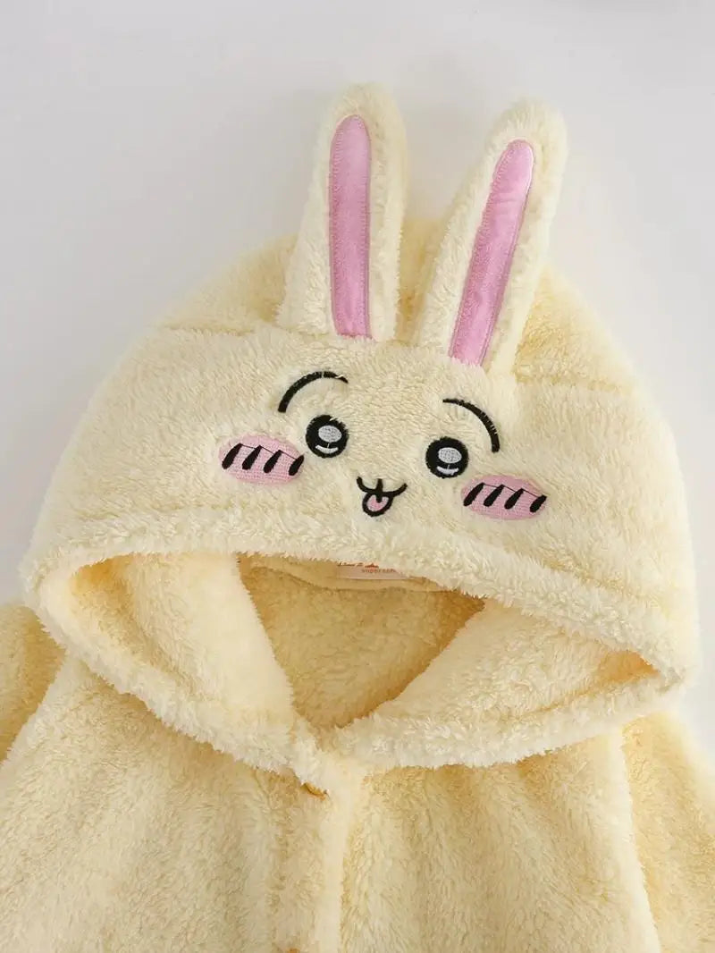 Kawaii Chiikawas Pajamas Coral Velvet Home Wear Long Length Nightgown Thick Cardigan Pant Cartoon Cute Girl Casual Home Clothing.