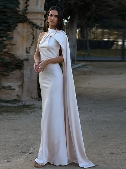 Band hängenden Hals lange Kleider schräg Schulter schnüren rücken frei seidig Satin Temperament Slim Fit Neck holder Frau Fischschwanz Kleid