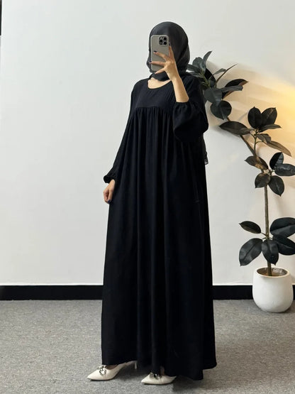 Full Sleeve Loose Maxi Prayer Dress Muslim Modest Dresses Jilbabs Casual Solid Pockets Robe Long Ramadan Dress Women Abayas