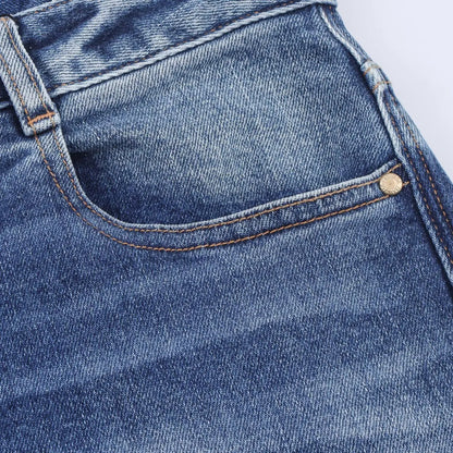 HH Women Denim Pant Sets Turn-Down Collar Long Sleeves Belt Autumn Coats+Pockets Loose High Waist Zipper Hemming Trousers