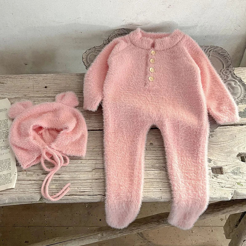 2024 neue Herbst Infant Baby Jungen Mädchen Overall + Hut Samt Einfarbig Lange SleevedNewborn Baby Mädchen Bodys Baby kleidung.