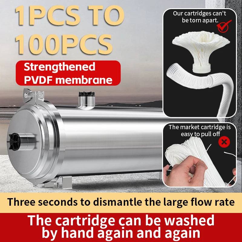 DIVEDEER PVC Filter Cartridge Water Purifier PVDF Ultra Filtration Water Purifier with Cleaning Tube Kitchen Drinking Water.