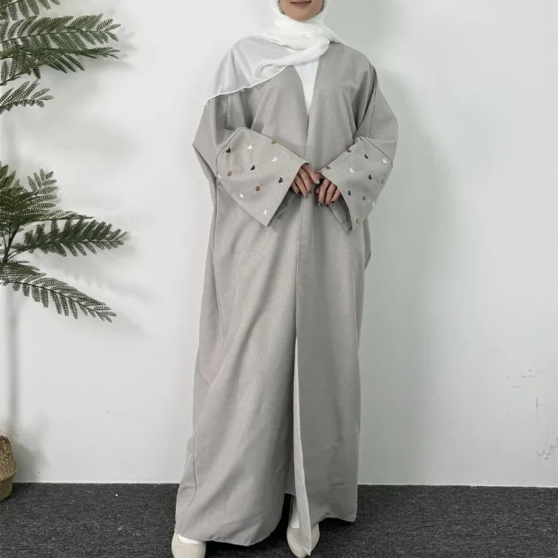 Open Front Abaya Long Sleeve Maxi Length Dress Womens Clothing Muslim Cardigan Abayas Embroidery Out Kaftans Women Jilbabs.