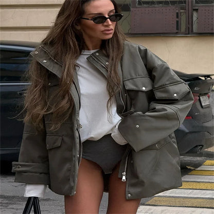 Damenjacken Vintage-Revers-Reißverschluss, große Taschen, Reißverschluss, volle Ärmel, Mäntel, Dame, 2025, modische neue Damen-Winterjacken, Oberbekleidung