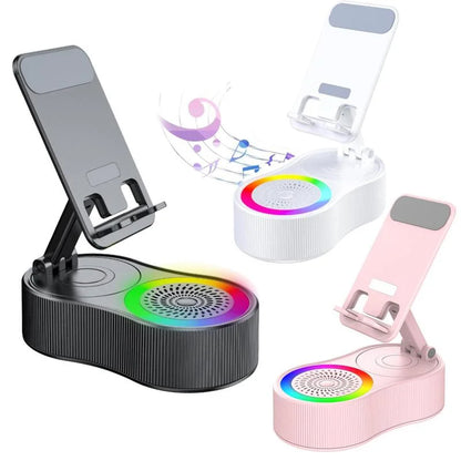 New Cell Phone Holder Stand With LDE Light Bluetooth Speaker Adjustable Tablet Bracket Support Portable Wireless Loudspeaker.