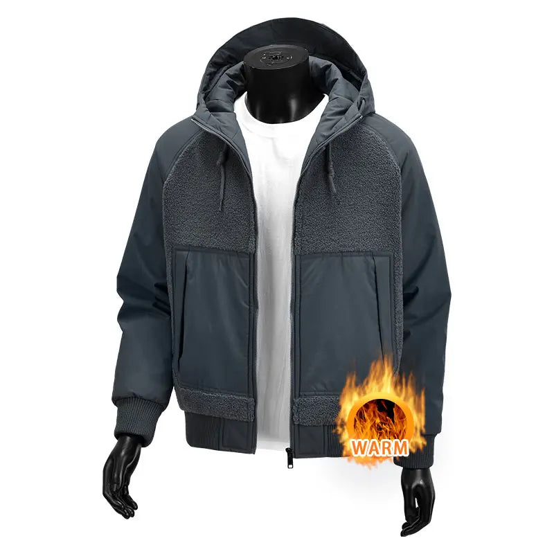 Outdoor Hiking Jacket Winter Fleece Windproof Camping Fishing Hooded Jacket Male Thick Warm Trekking Climbing Skiing Casual Coat