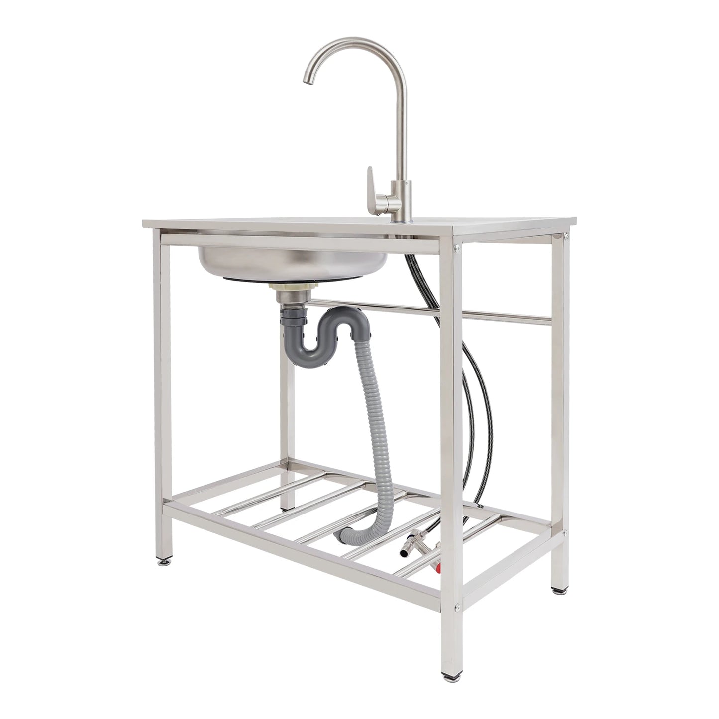 Freistehendes Waschbecken aus Edelstahl mit 360° °   Wasserhahn-Spüle mit Ablagefach, Handwaschstation für die Restaurantküche