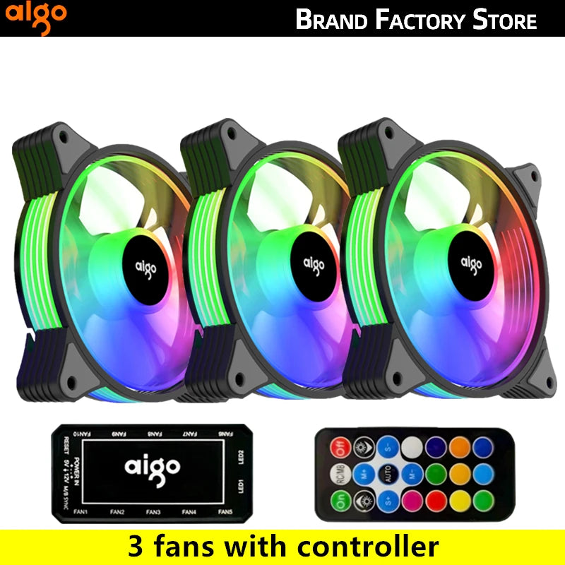 Aigo AR12 120mm PC Gamer Computer Case Fan RGB 12v Heatsink Aura Sync Cooler Argb Silent Controller Kit Fan Cooling Ventilador.