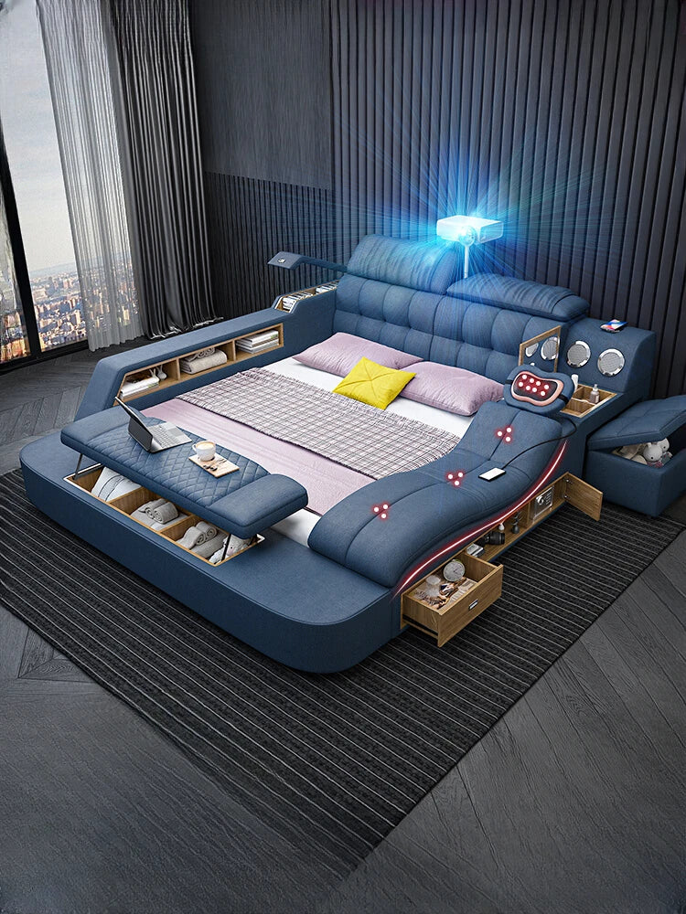 Nordic Smart Modulares Doppelbett Master Storage Luxus Designer Doppelbett Multifunktionale Leder Camas Ehe Möbel