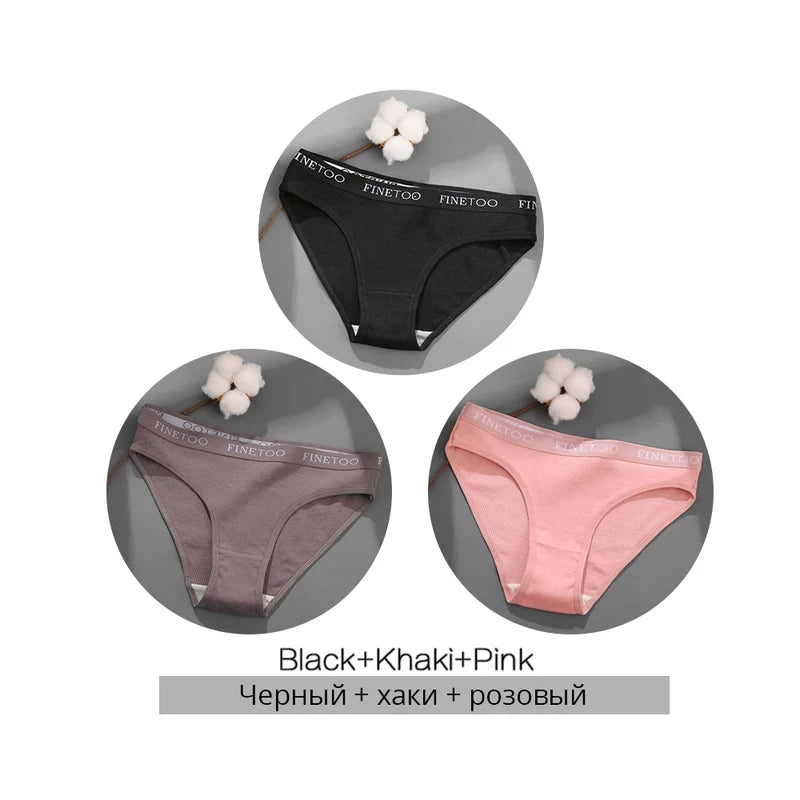 FINETOO 3PCS/Set Women's Underwear Cotton Panty Sexy Panties Female Underpants Solid Color Panty Intimates Women Lingerie M-2XL