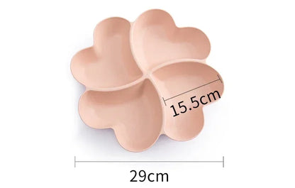 4-grid Fruit Plate Tray Heart Shaped Creative Plates Storage Box Dried Fruit Snack Plates Divided Candy Dessert Plate Container.