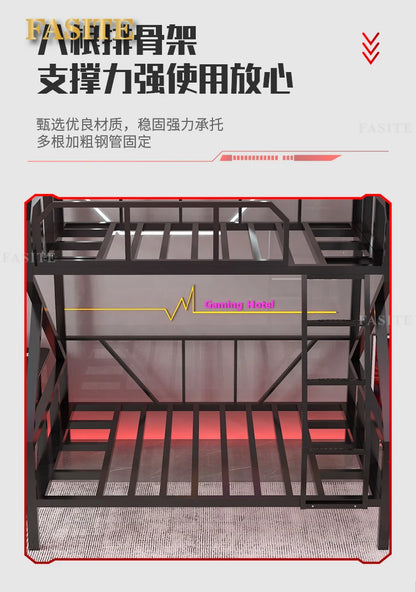 Premium E-Sport-Etagenbett aus Eisen, Hotel, Apartment, Schule, Schlafsaal, Bett, schwarzer Rahmen, Hochbett für Erwachsene, Camas, Schlafzimmermöbel