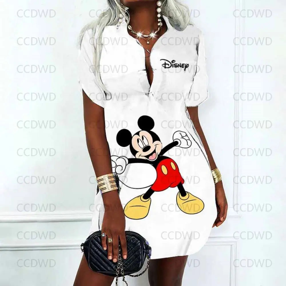 Disney Neu in figurbetontem Kleid, modisch, elegant, lässig, Damenkleider, Sommerkleider, Damen 2025, Angebot mit V-Ausschnitt, Poloshirts, Y2k Mickey
