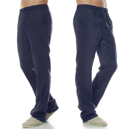 Men's Cotton Linen Pants Male Autumn New Breathable Solid Color Linen Trousers Fitness Streetwear Back With Pocket.