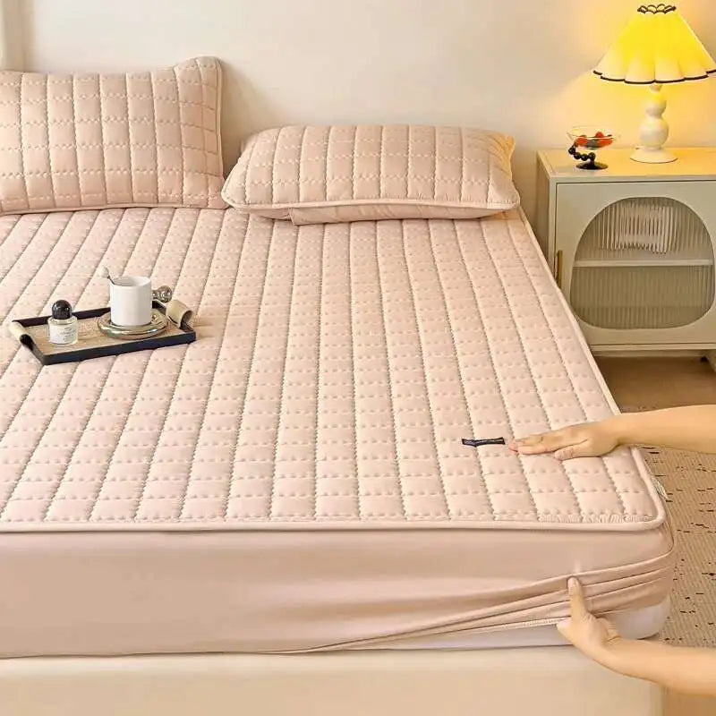 Solstice Waterproof Quilted Mattress Cover - Thickened 매트리스커버 (No Pillowcase), Fits 8-12" Deep Mattress, Home Bed Linen.