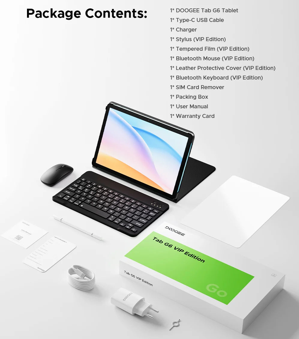 DOOGEE Tab G6 2 IN 1 Smart Tablet PC 11'' Screen Android 15 30GB RAM(6+24) 256GB ROM 8000mAh Battery Dual Speakers Widevine L1