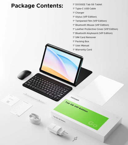 DOOGEE Tab G6 2 IN 1 Smart Tablet PC 11'' Screen Android 15 30GB RAM(6+24) 256GB ROM 8000mAh Battery Dual Speakers Widevine L1