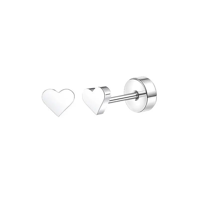 2PCS/Set Stainless Steel Heart Moon Earbone Stud Screw Ball Stud Earrings for Women Fashion Ear Tragus Cartilage Body Piercing.