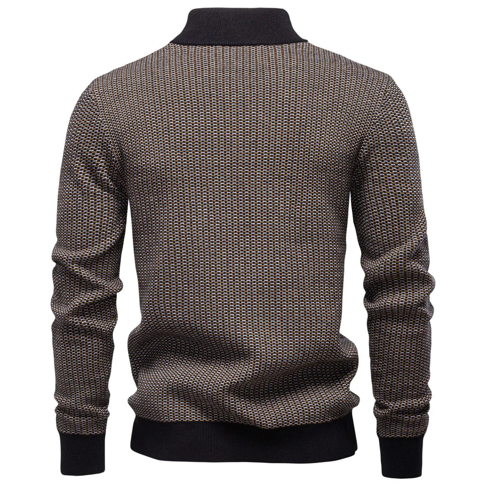 AIOPESON Classic Striped Knitwear Men Cotton Blend Sweater Mock Neck Warm Thickened Old Money Luxury Winter Sweaters for Men.