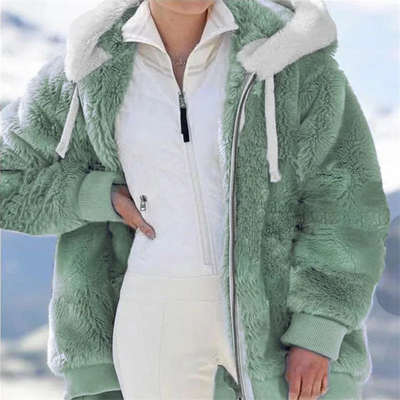 Women Winter Warm Faux Fur Jacket Plush Coat New Casual Hooded Fashion Zipper Soft Fleece Cashmere Jackets Female Thick Clothing.