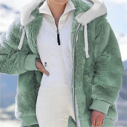 Women Winter Warm Faux Fur Jacket Plush Coat New Casual Hooded Fashion Zipper Soft Fleece Cashmere Jackets Female Thick Clothing.