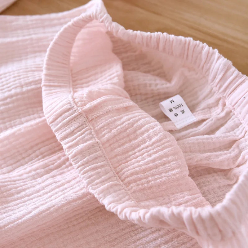 Spring and summer 2025 new women's pajama suit 100% cotton crepe short-sleeved capris embroidered round-neck household clothes