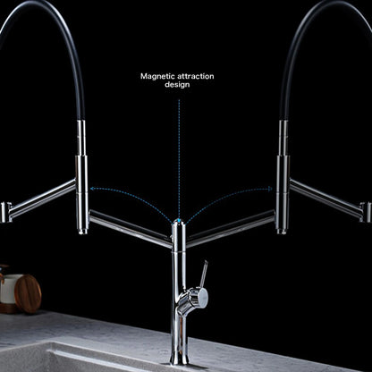 Modern Chrome Brass Pull Out Kitchen Faucet 2 Spray Modes Ceramic Valve Hot/Cold Water High Arc 360 Swivel Sink Mixer Tap