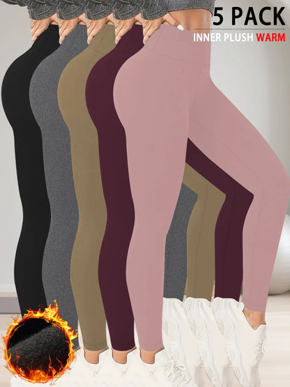 5 Pack Womens Thermal Fleece Lined High Waisted Leggings Workout Winter Warm Thick Tights Soft Yoga Pants.