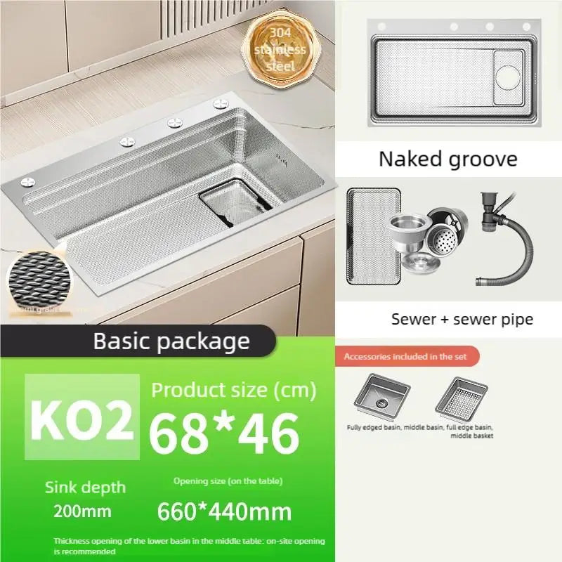 Household Rust Proof 304 Stainless Steel Kitchen Sink Handcrafted Thickened Undermount Wash Vegetable Basin Large Single Slot