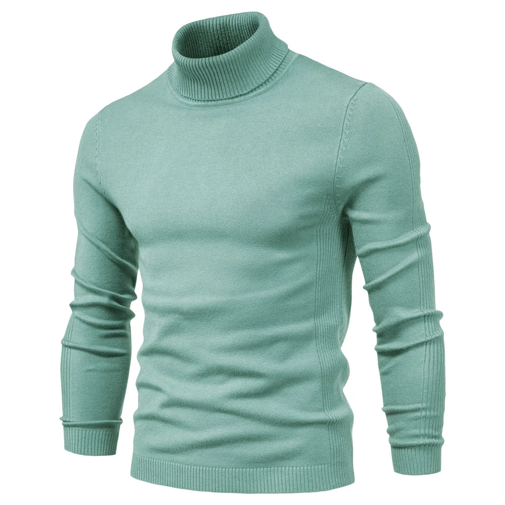2021 New Winter Men Turtleneck Sweater Casual Solid Color Warm Pullover High Quality Slim High Neck Long Sleeve Sweater Men