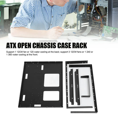 ATX Open Chassis Case Rack Large Space Expansion DIY Assembled Powerful Cooling Gaming PC Case Open Frame Steel Plate for EATX.