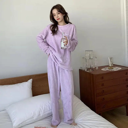 New Autumn/Winter Coral Fleece Pyjamas for Women Thickened Homewear Student Comfort Cotton Fleece Plus Size Fashion Pyjama Set