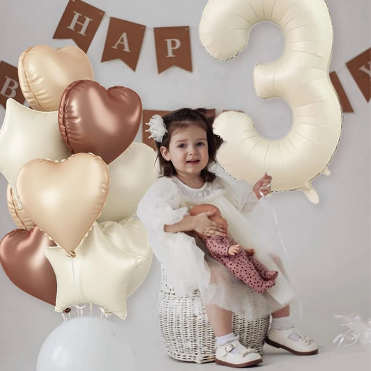 40 Zoll cremefarbener Zahlenballon, 8 Stück, braun, beige, Herz, Stern, Folienballons für 1. Geburtstag, Party, Babyparty, Hochzeitsdekoration.