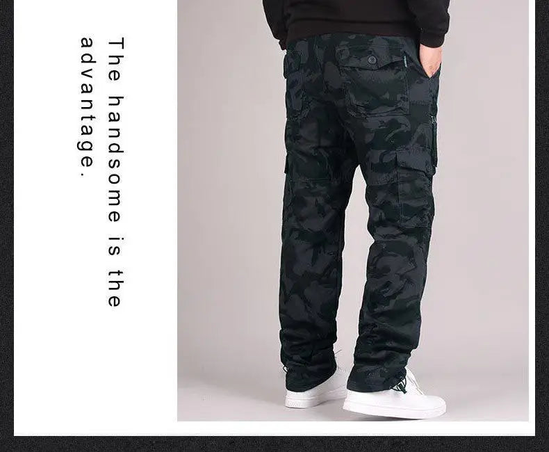 Autumn Winter Mens Cargo Pants Fleece Warm Trousers Cotton Pants Insulated Hiking Running Pants Man Multiple Pockets.