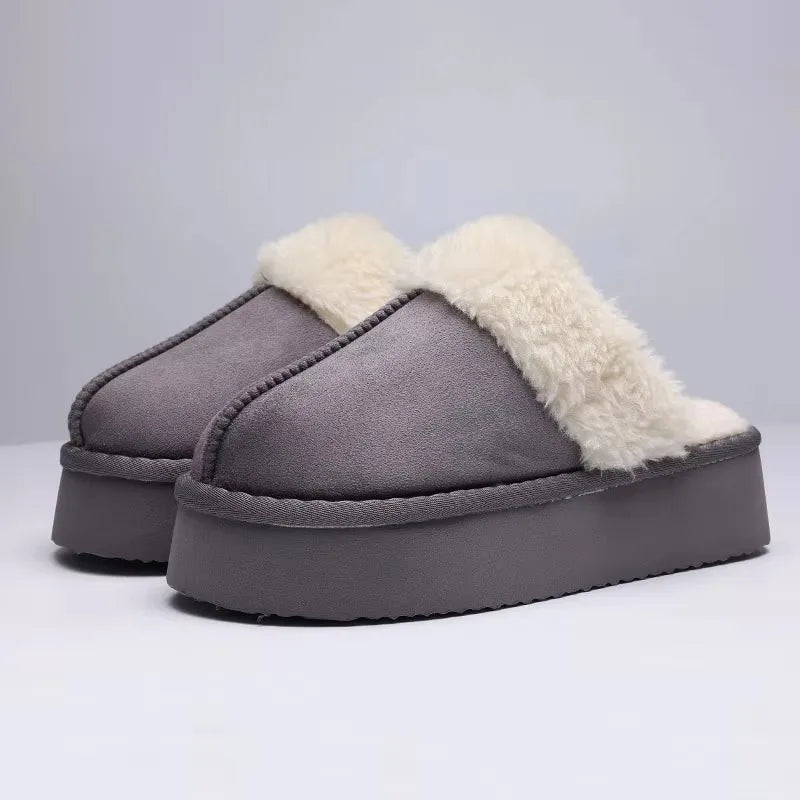 Crestar Women's Platform Fuzzy Slippers New Lady Winter House Slipper Thick Soles Warm Fuzzy Shoes Indoor Outdoor Cotton Shoes.