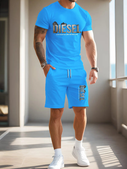 Summer Hot Selling Men Sports and Leisure T-shirt Diesel Men T-shirt Set Fashionable and Sports Breathable T-shirt Quick Drying.