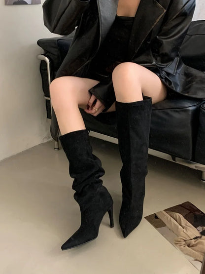Eilyken Winter Street Style Pointed Toe Knee-High Women Boots Thin Heels Shoes Female Punk Vintage Long Booties Zapatos De Muje.
