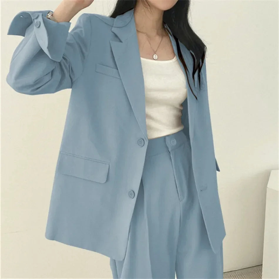 Mode 2-teilige Sets Damen Outfits Frühling Herbst Neu in Koreanische Hosen Sets Pendler Eleganter Anzug Mantel 2-teilige Sets Damen Jacke