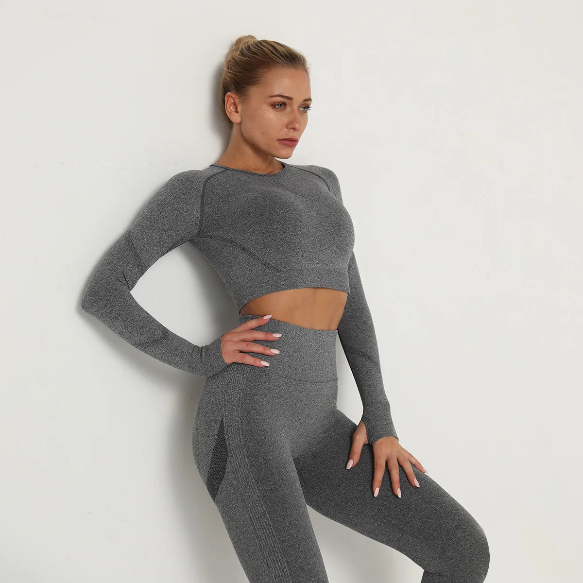 Solid Color seamless gym Yoga Set Legging +sport bra+short+long sleeves Tracksuit  Women Gym Suit Comprehensive Training Jogging.