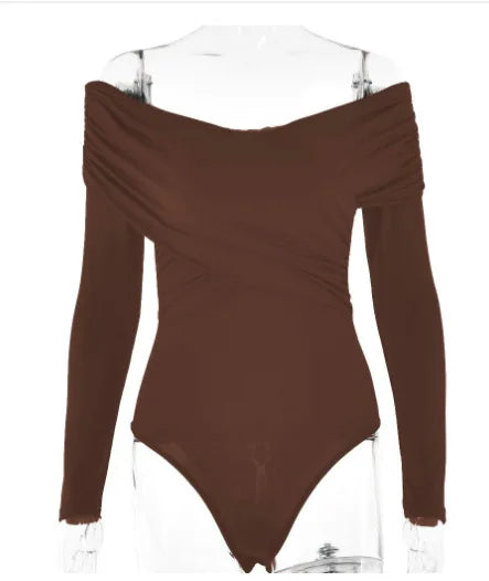 2025 Autumn New Women's Chic V-Neck Off-Shoulder Long Sleeve Slim Fit Office Casual & Daily Jumpsuit Versatile Tunic Tops