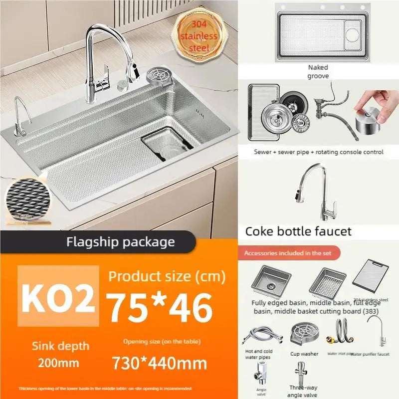 Household Rust Proof 304 Stainless Steel Kitchen Sink Handcrafted Thickened Undermount Wash Vegetable Basin Large Single Slot