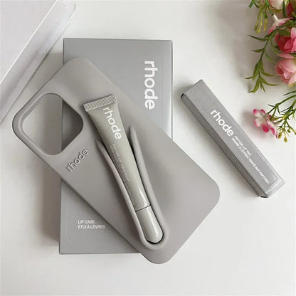 Phone Case for IPhone 15 16 14 13 12 11 Pro Max Plus 17 Air Lip Gloss Holder Silicone Shockproof Cover with Box and Lipstick.