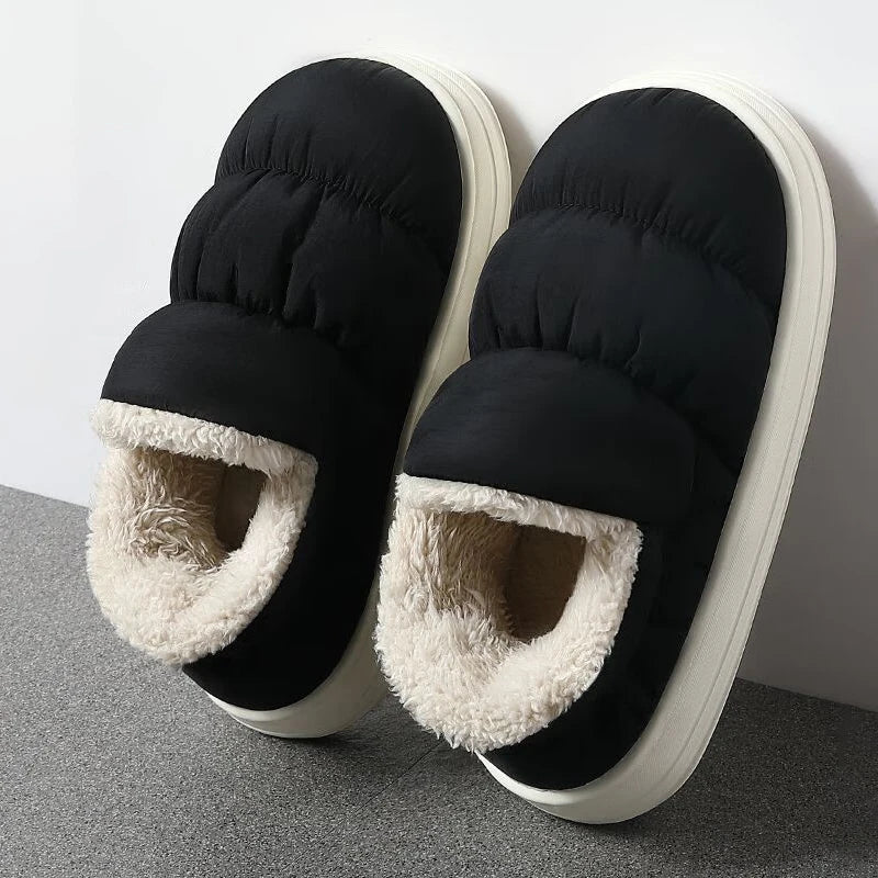 QYCKABY Plush Shoes For Women Mules Indoor Outside Winter Home Warm Fluffy Anti-skid Boots Fur Cotton Shoe Men Outdoors Sneakers.
