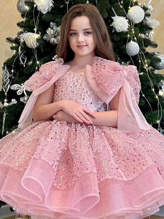 2024 neue Mädchen kleider für formelle Anlässe große Schleife und flauschige Ballett leistung Ballkleid Geburtstags kind Prinzessin Kleid